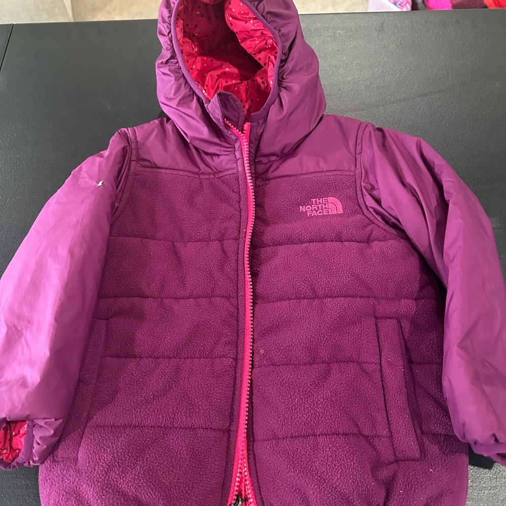 The North Face Magenta Hooded Jacket reversible .